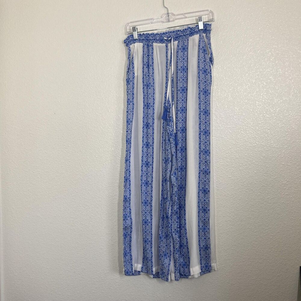 Goa Beachwear By Japna Pants Womens Medium Blue Harem Wide Leg Tassel Drawstring